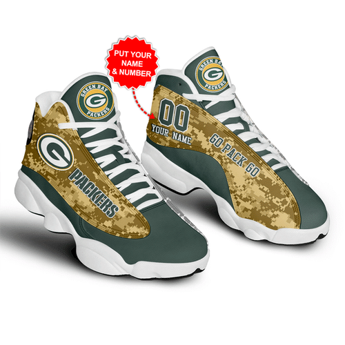 Green Bay Packers Football Customized Shoes Air Jordan 13 Sneakers Camo Jd13 Sneakers Personalized Shoes Design