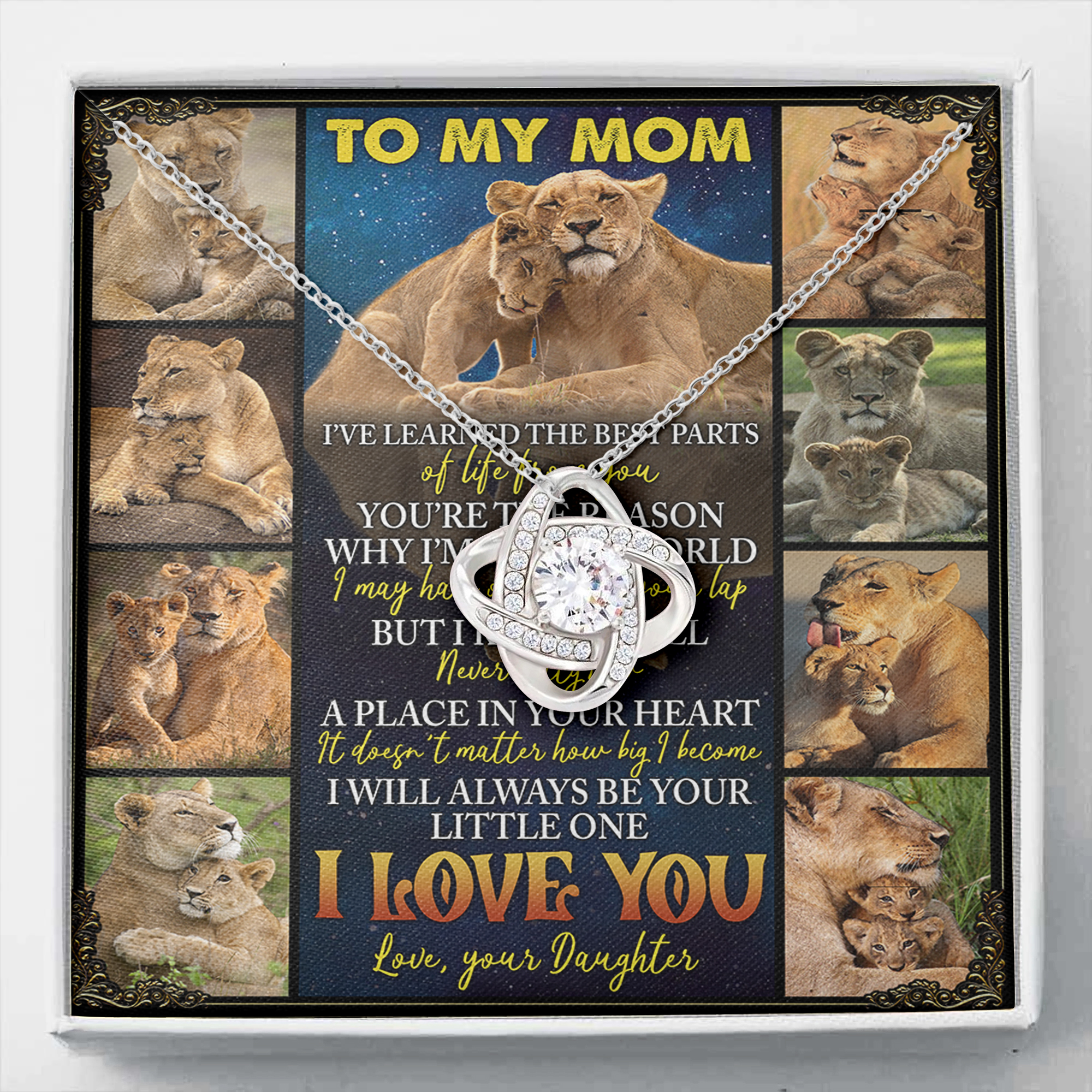 To My Mom, Lion, I Love You To My Mother Necklace Gift To Mother Mom For Christmas Birthday Mother’S Day, Custom Message Card To Mom