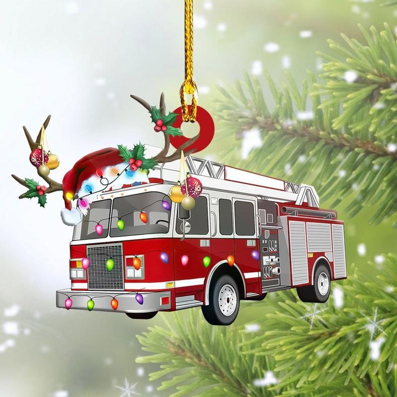 Christmas Firefighter Truck Custom Shaped Ornament