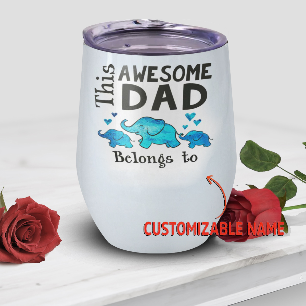 Personalized This Awesome Dad Belong To Elephant 2 Kids Wine Tumbler, Custom Father Wine Tumbler