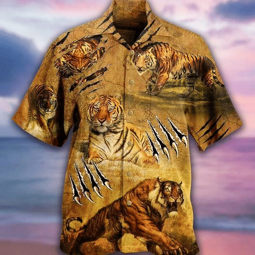 Waybackapparel Strong Tiger Vintage 3D Hawaiian Shirt