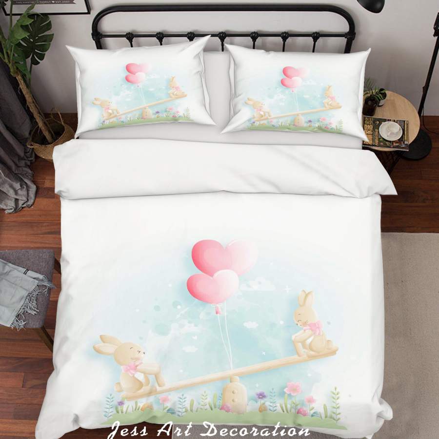 3D Rabbit Seesaw Quilt Cover Set Bedding Set Duvet Cover Pillowcases SF66