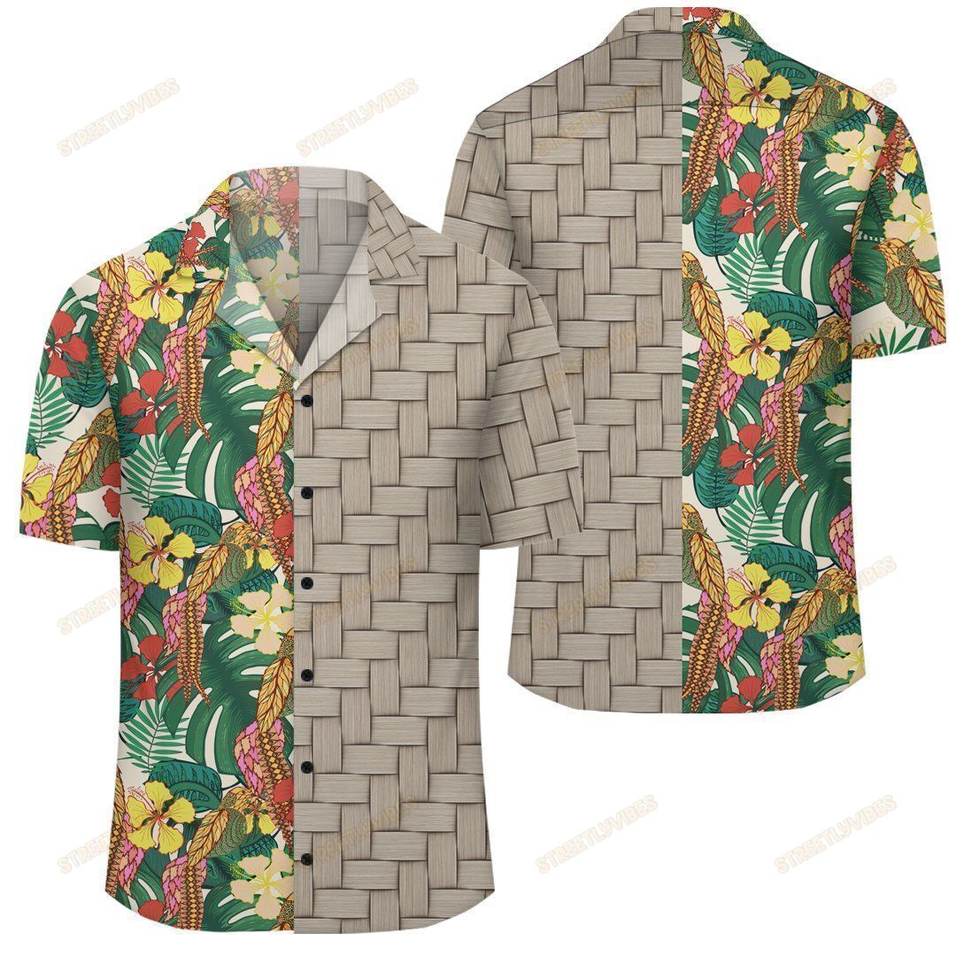 Hawaiian Tropical Leaves Flowers And Birds Floral Jungle Lauhala Moiety Shirt Ah Jr Ha54694