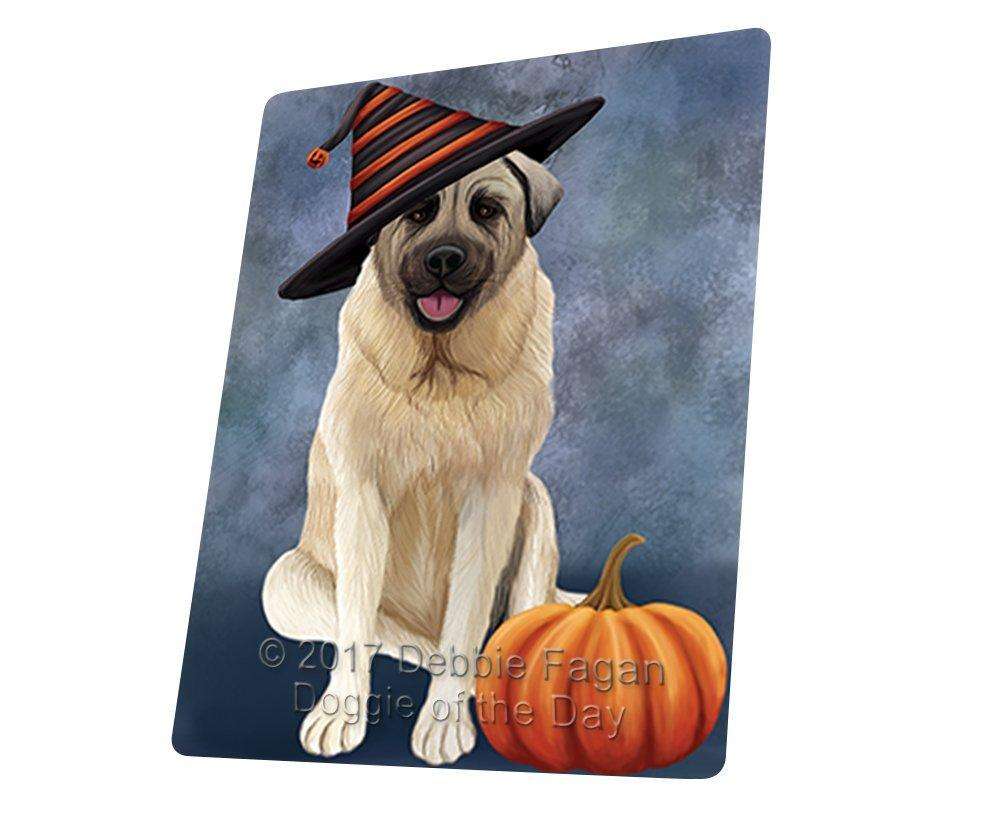 Happy Halloween Anatolian Shepherd Dog Wearing Witch Hat With Pumpkin Art Portrait Print Woven Throw Sherpa Plush Fleece Blanket