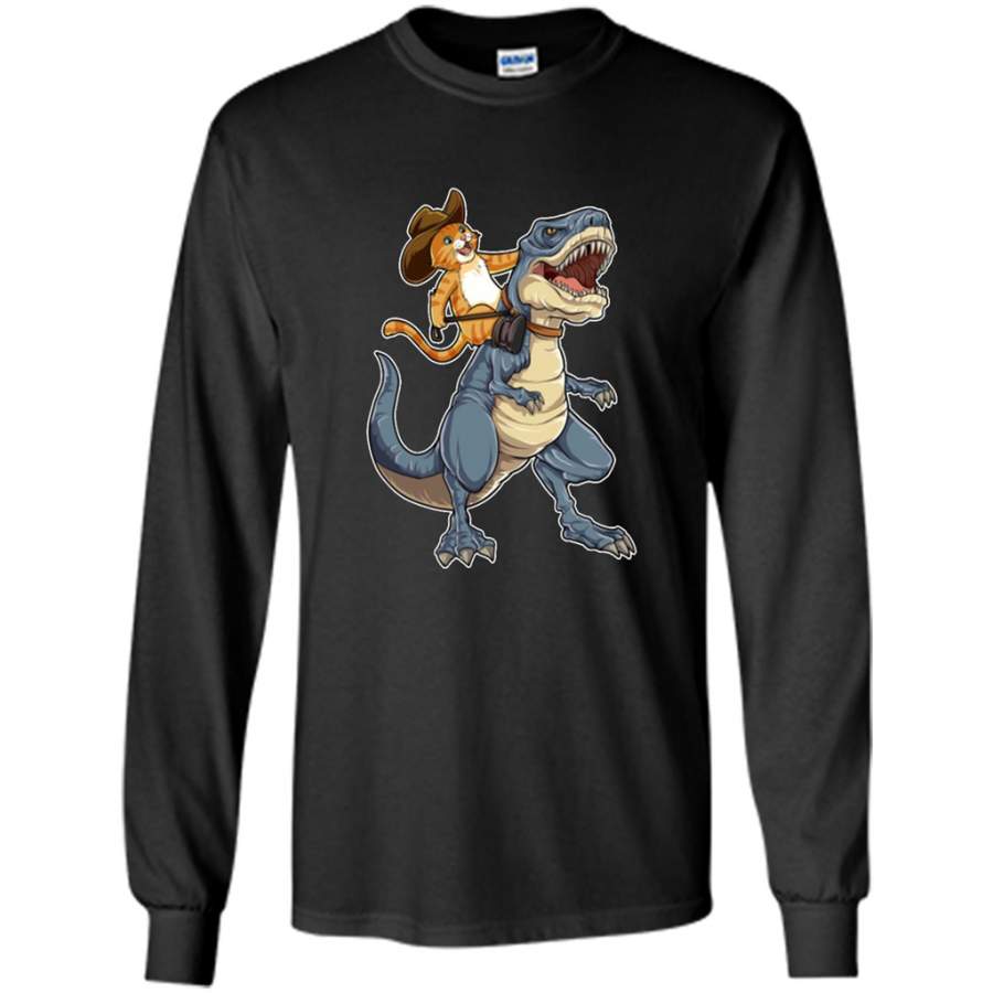 Cat Cowboy Riding T-rex Dinosaur, Funny Purrassic Kitty Kitten Dino Gifts – Gildan Long Sleeve Shirt