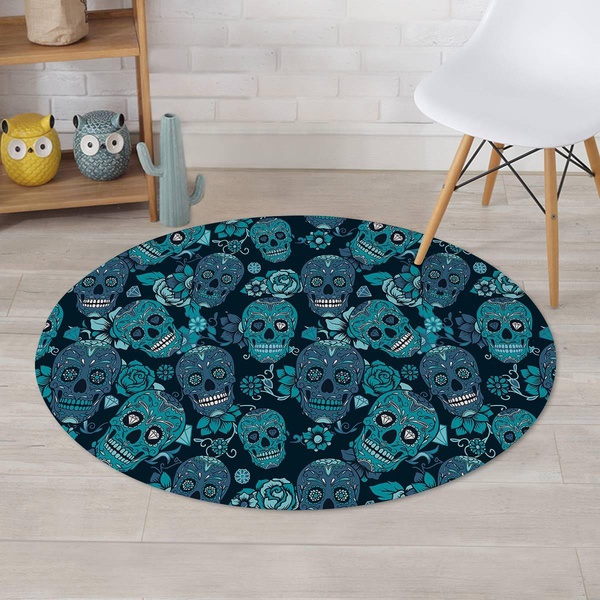 Blue Sugar Skull Round Rug