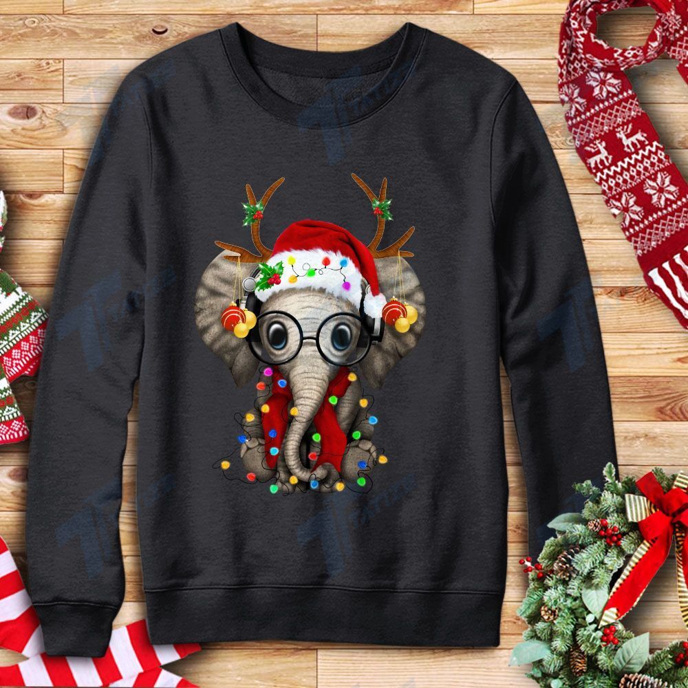 Elephants Christmas Deer Graphic Unisex T Shirt, Sweatshirt, Hoodie Size S – 5XL