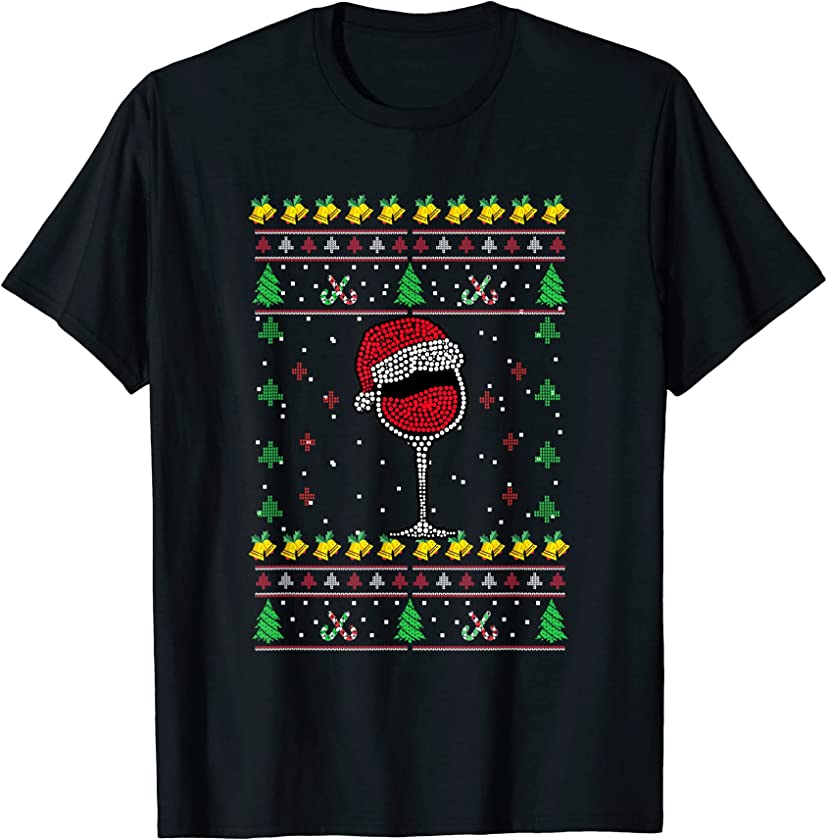 Xmas Red Wine Glass Costume Ugly Christmas Sweater T-Shirt