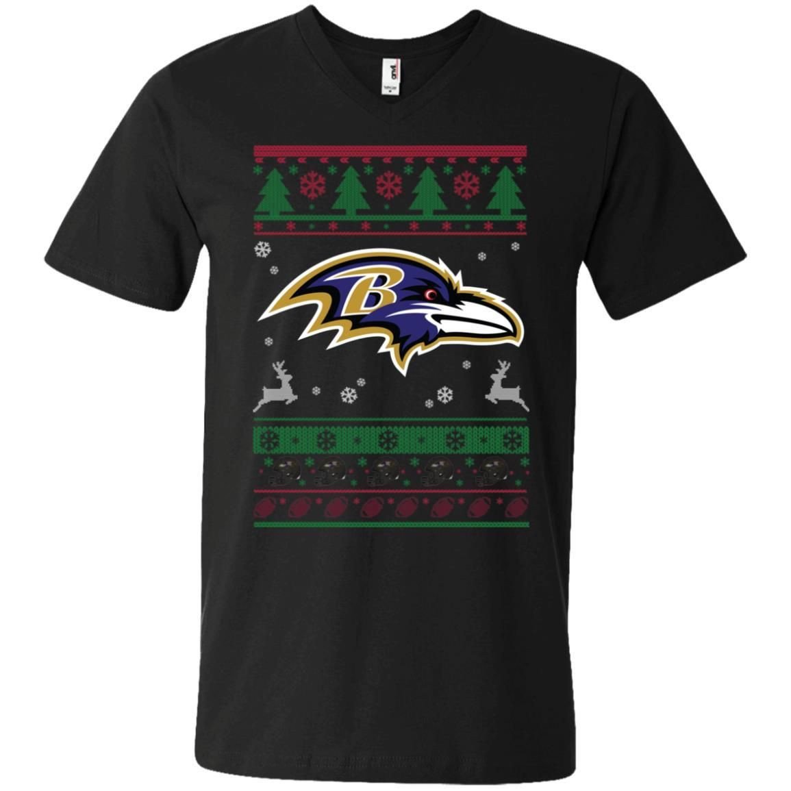 Baltimore Ravens Logo Football Teams Ugly Christmas Sweater Men V-Neck T-Shirt