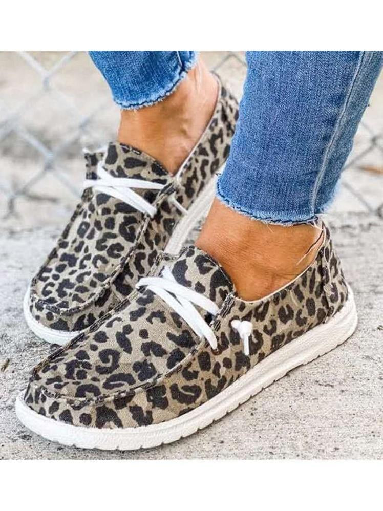 Women’S Leopard Print Color Matching Casual Flat Sole Shoes