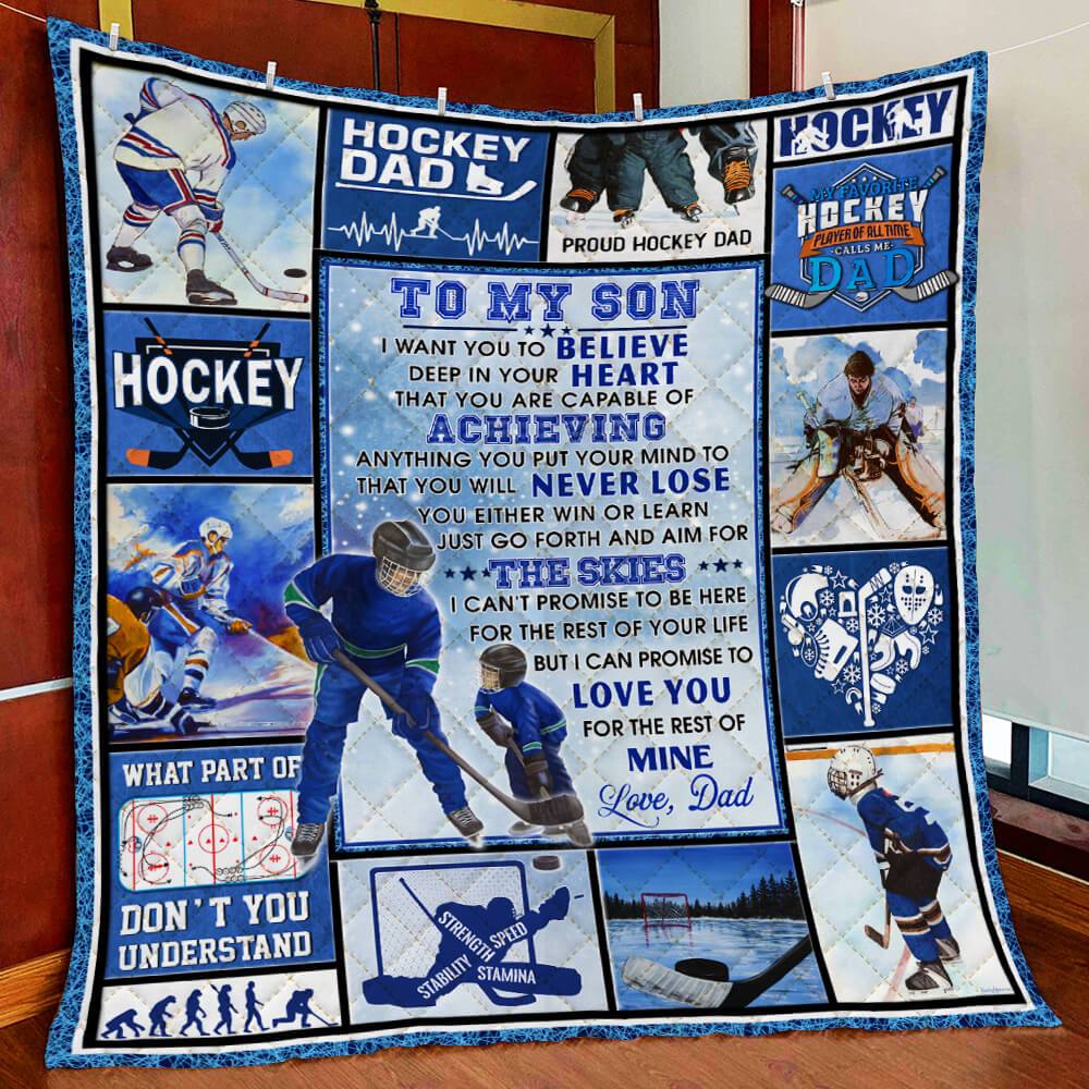To My Hockey Son, Love Dad Quilt Blanket