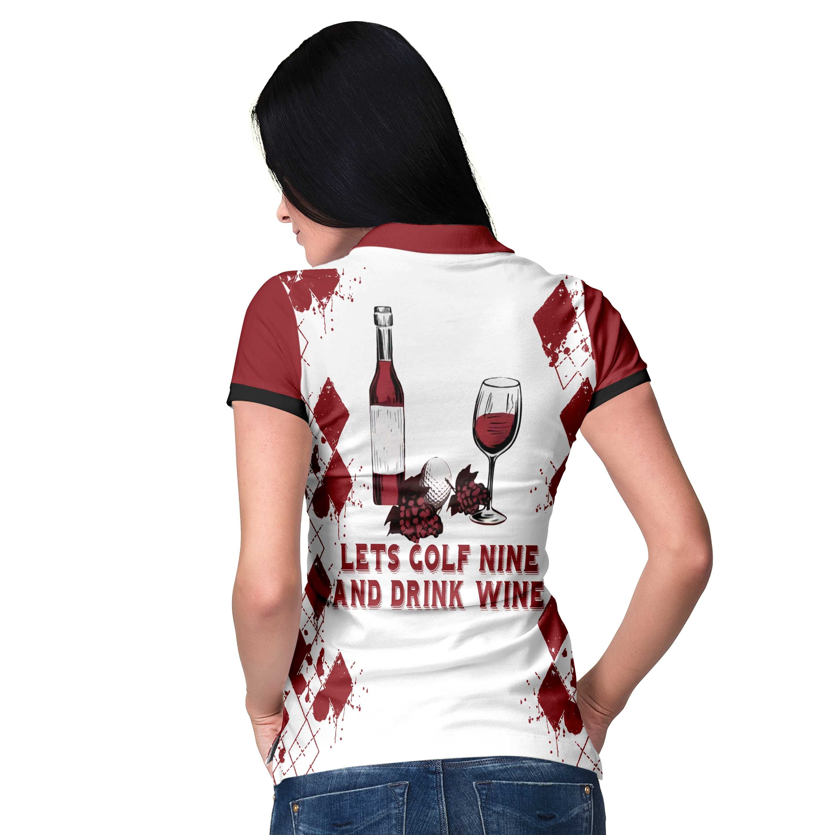 Golf Nine And Drink Wine Short Sleeve Women Polo Shirt Coolspod