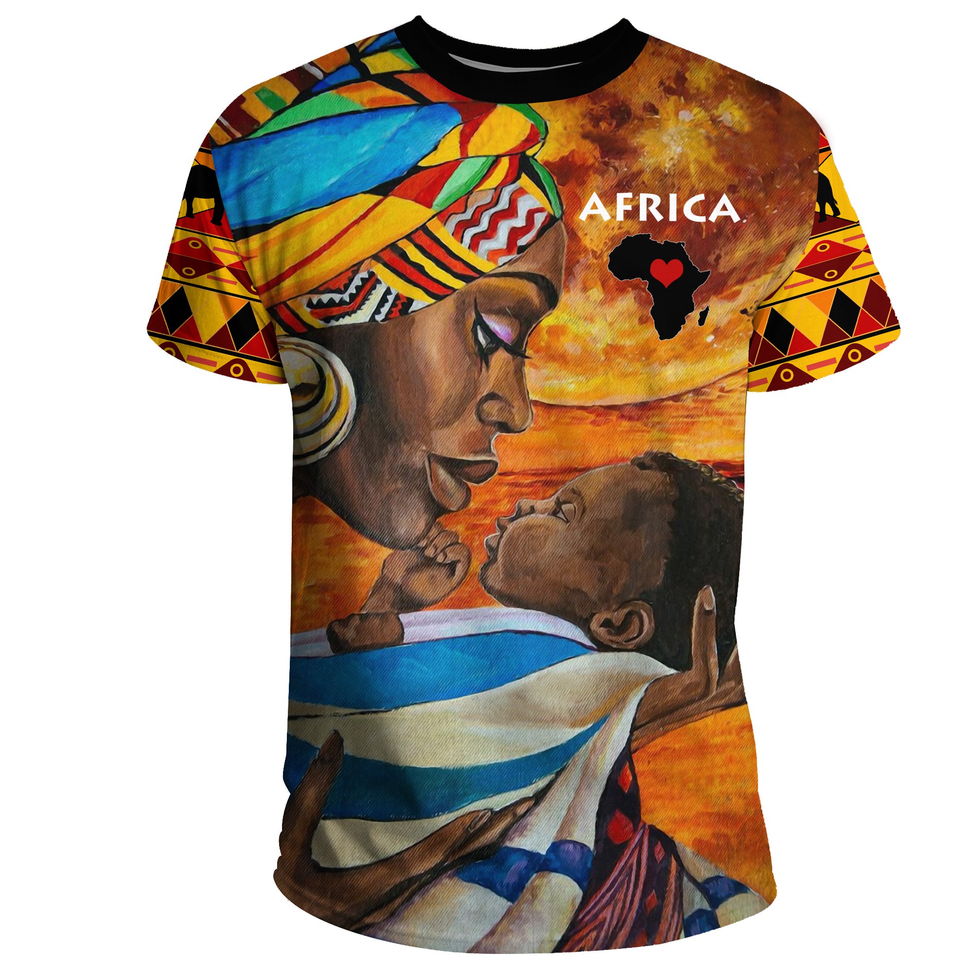 1stTheWorld Africa T-shirt Mom & Baby Map Symbol African A10