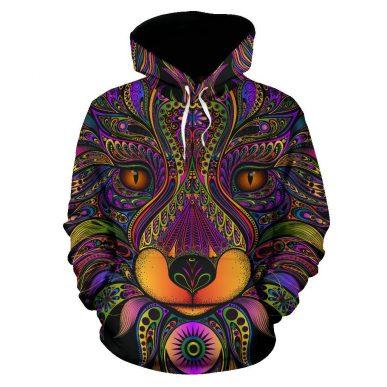 3D Camping Hoodie Psychedelic Fox Full Size