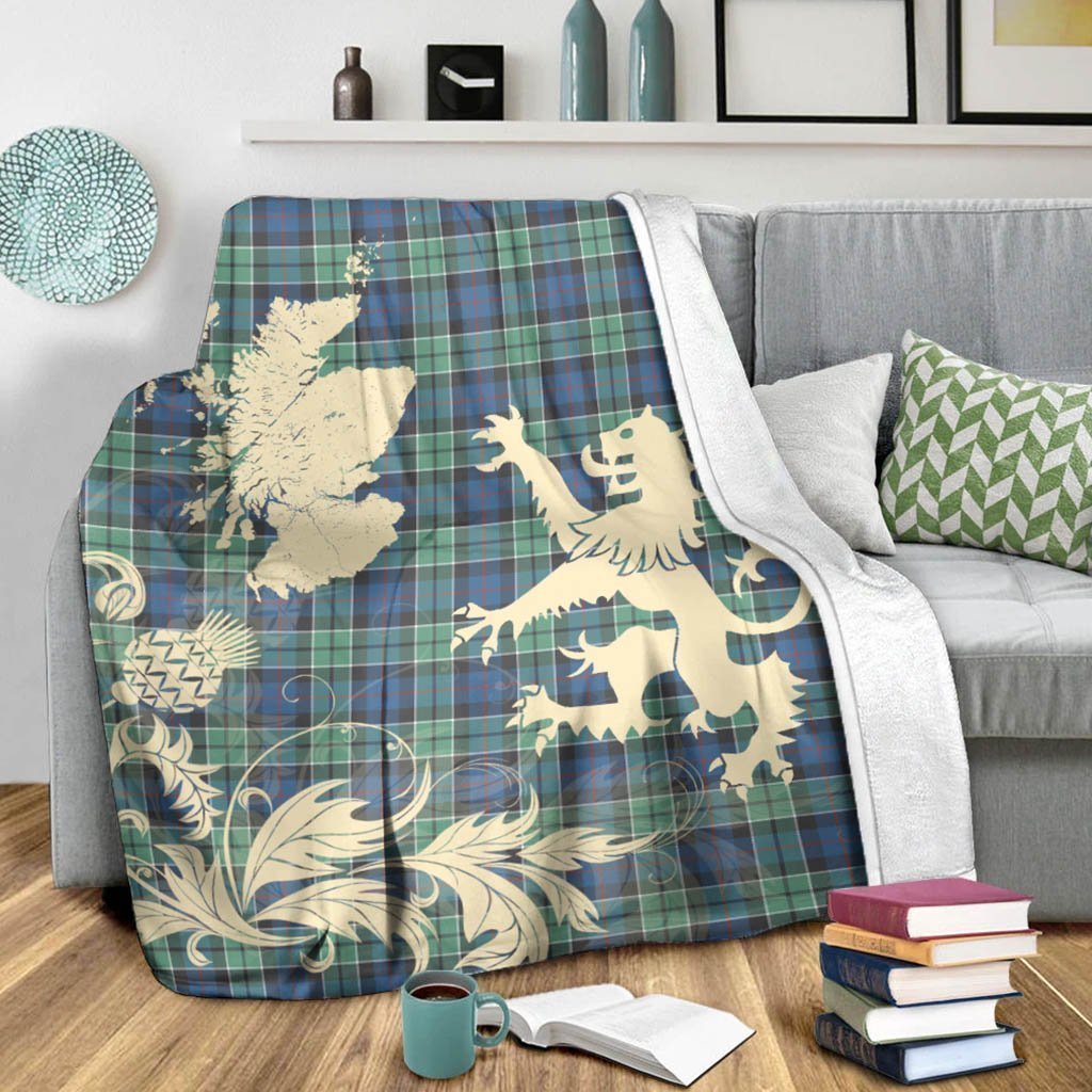 Tartan Blanket Leslie Hunting Ancient Tartan Scotland Lion Thistle Map Plaid Blanket