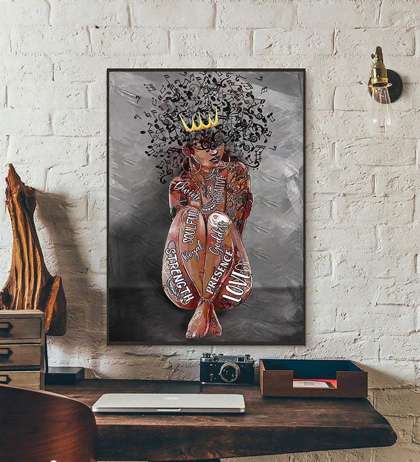 African American Black Queen Girl Black Women Black Girl Magic Gift For Daughter Satin Portrait Canvas Prints Poster Wall Art Decor