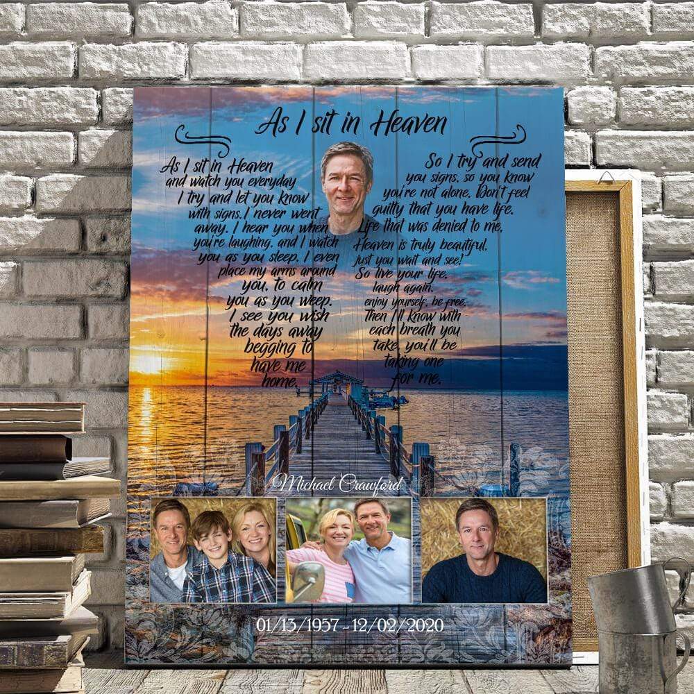 As I Sit In Heaven Sea Child  Personalized Photo Memorial Poster Canvas, Gift For Family Gift for Remembrance Home Decor Wall Art Visual Art