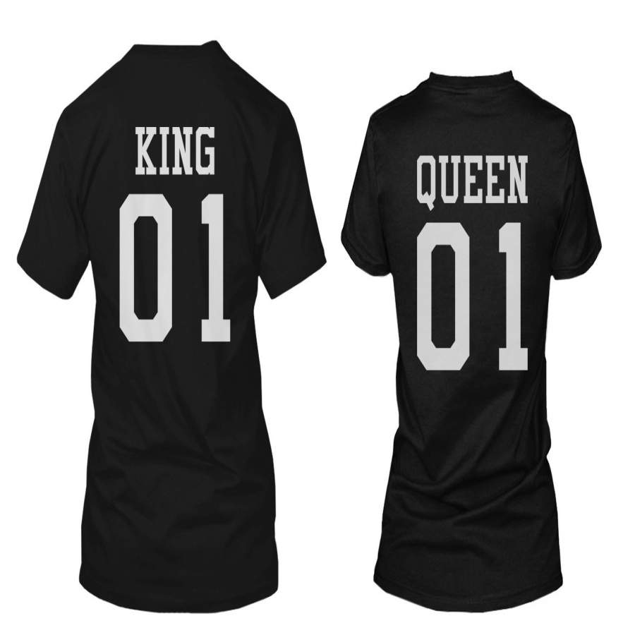 King 01 and Queen 01 Back Print Couple Matching T-Shirts Valentine’s Day Gifts Ideas