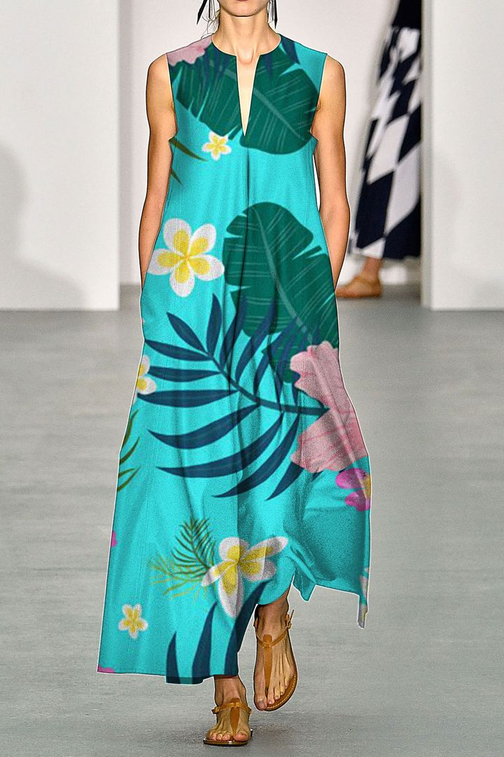 Tropical Hawaii Blue V Neck Maxi Dress Ha34827