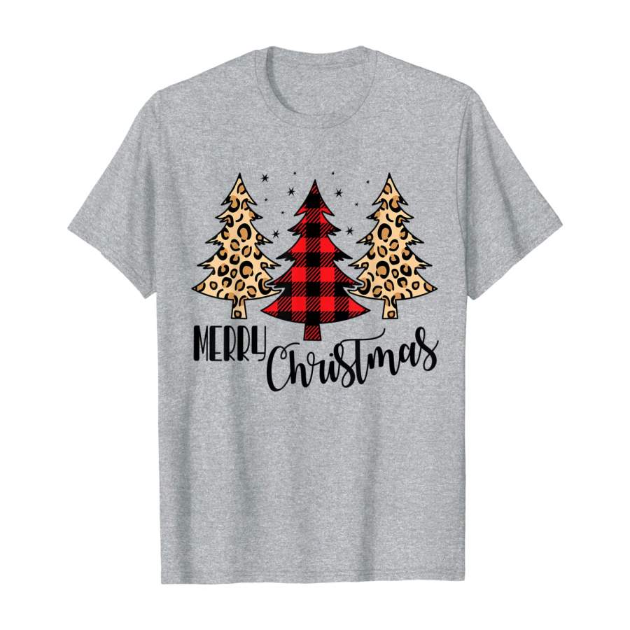 Merry Christmas Trees Plaid & Leopard Print Snowflakes Gift T-Shirt Christmas Gift Ideas