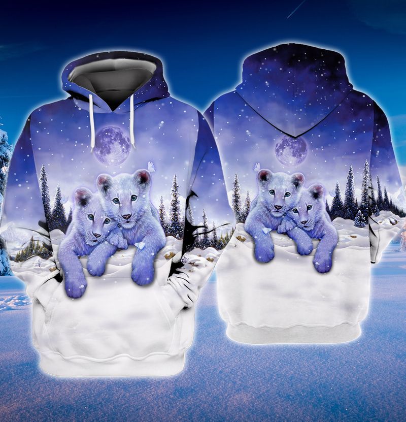 White Lion Couple 3D Full Print Hoodie