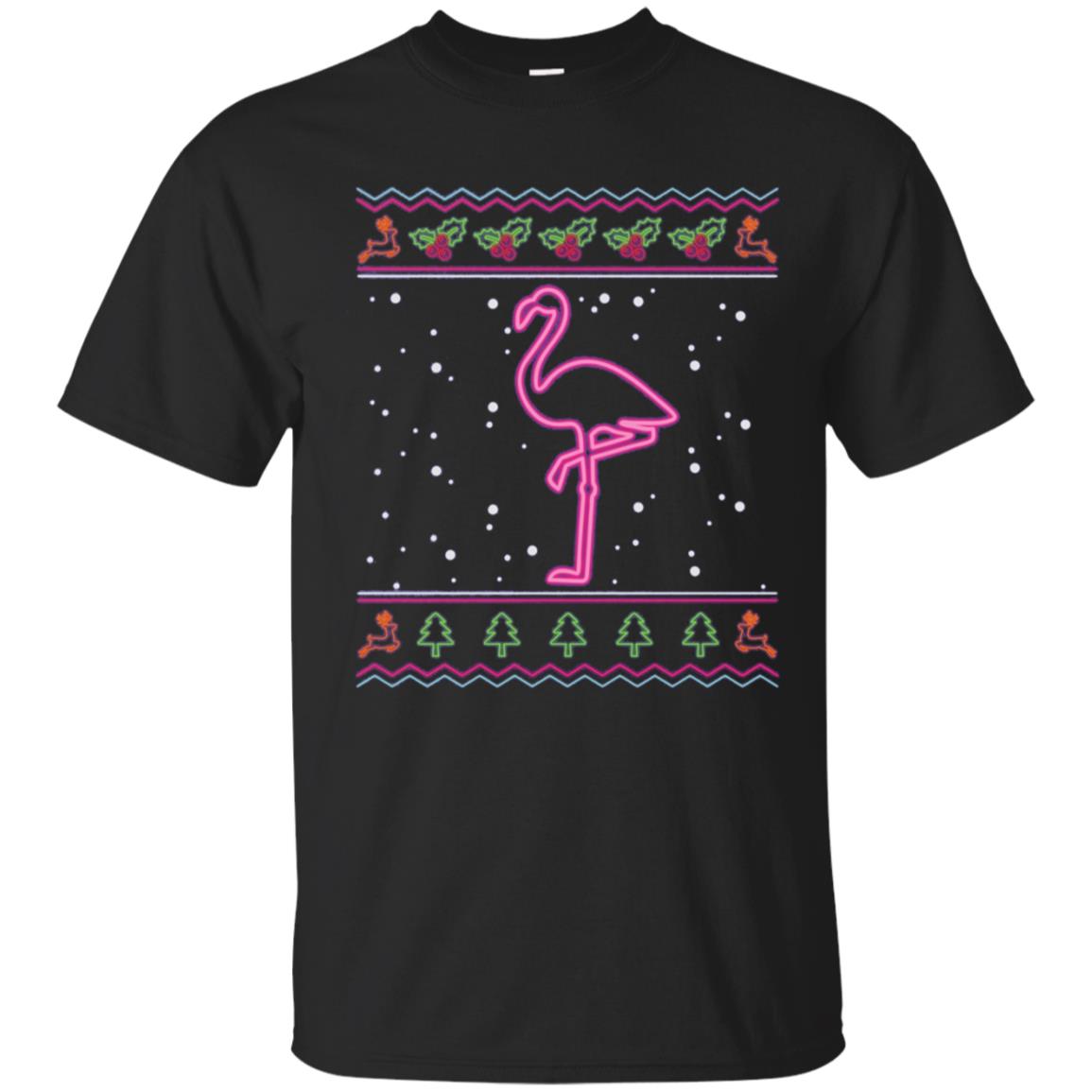 Ugly Christmas Sweater 80’s Neon Sign Pink Flamingo T-Shirt