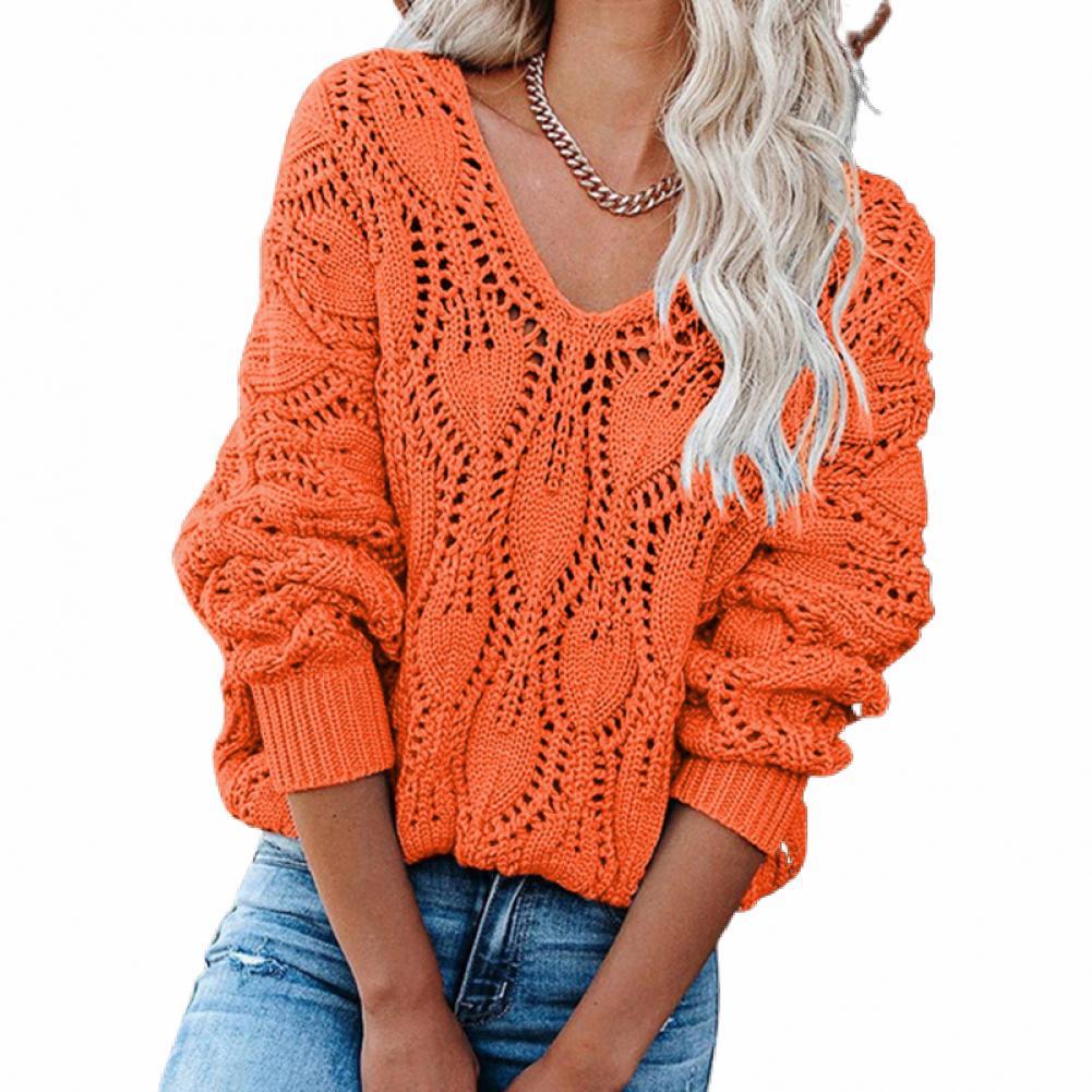 V Neck Sweaters Hollow Out 4 Colors Female Fashion Loose Knitted Jumper for Autumn свитер женский pull femme jersey mujer alx