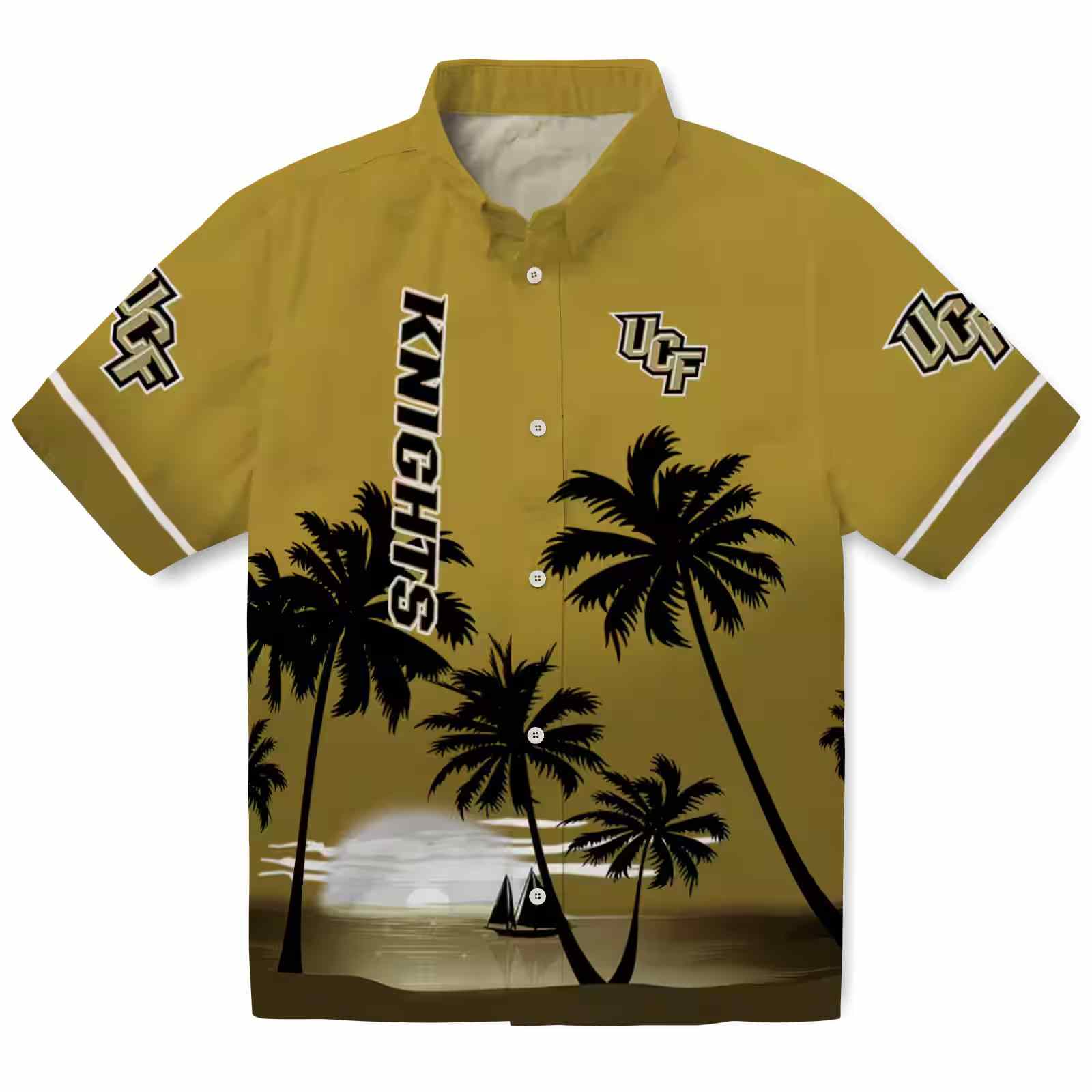 Ucf Knights Beach Sunset Gold Black Hawaiian Shirt