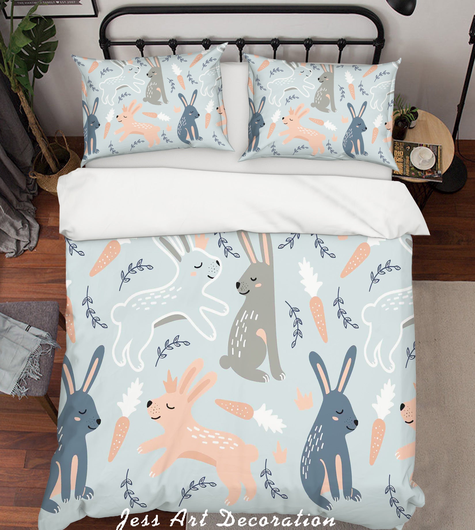 3D Blue Rabbit Quilt Cover Set Bedding Set Pillowcases 50