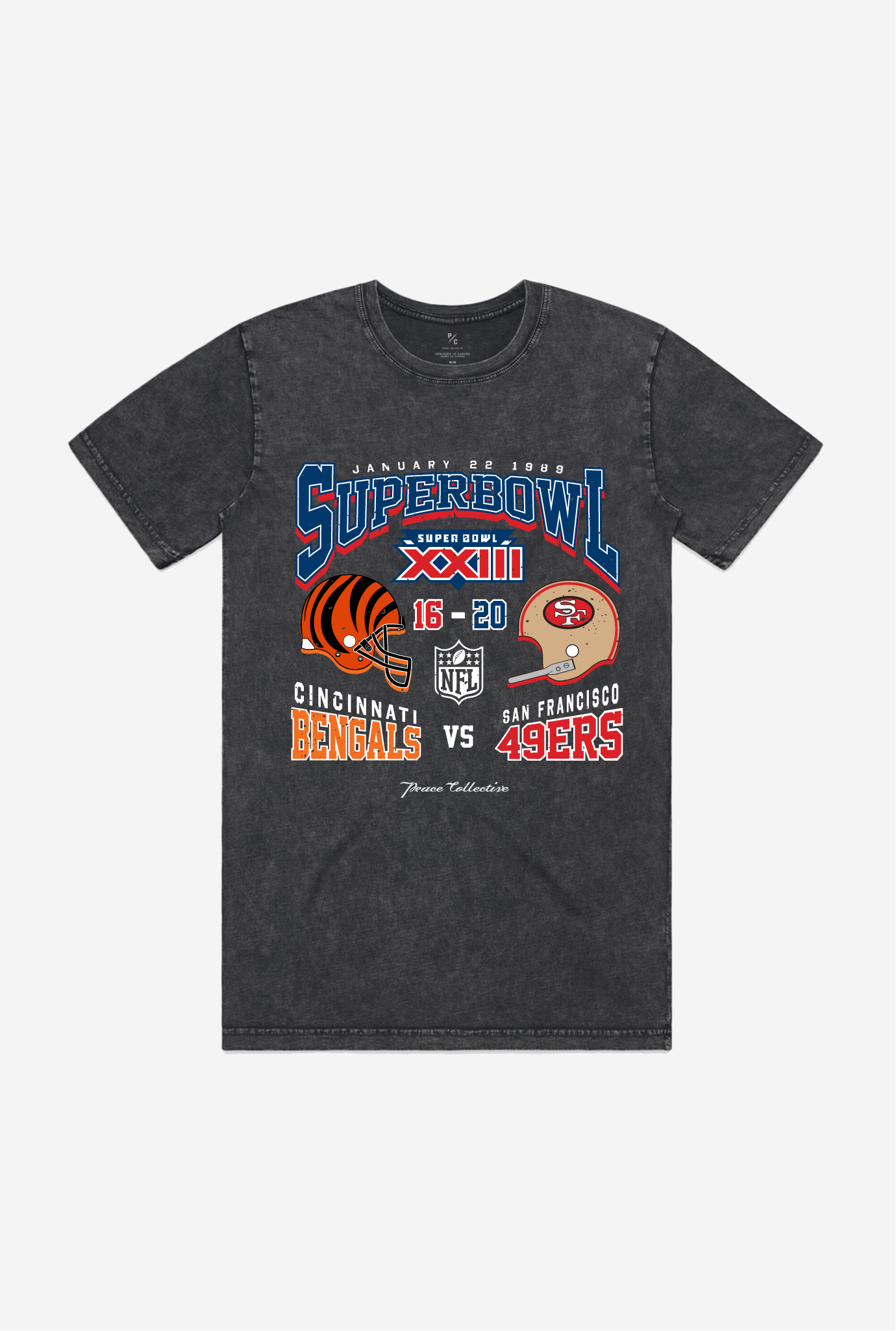 Super Bowl Xxiii: San Francisco 49Ers Vs Cincinnati Bengals Stonewashed T-Shirt – Black