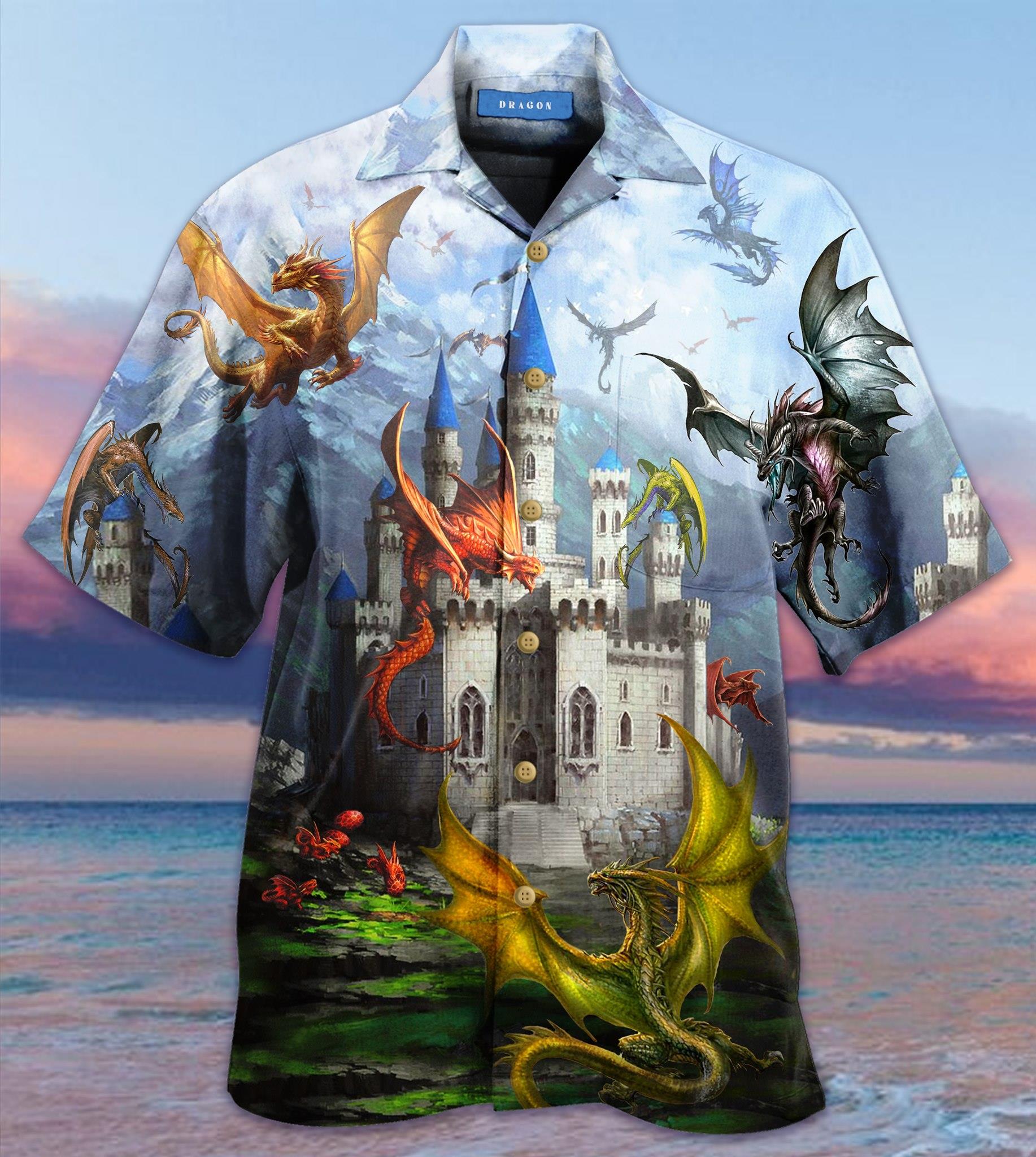 Fantasy Dragons On The Castle Hawaii Shirt Ha18474