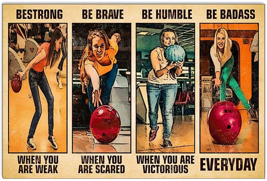 Vintage Woman Bowling Be Strong Be Brave When You Are Scared Poster Art Print      Home Decor Gift For Men Women Family Friend On Birthday Xmas