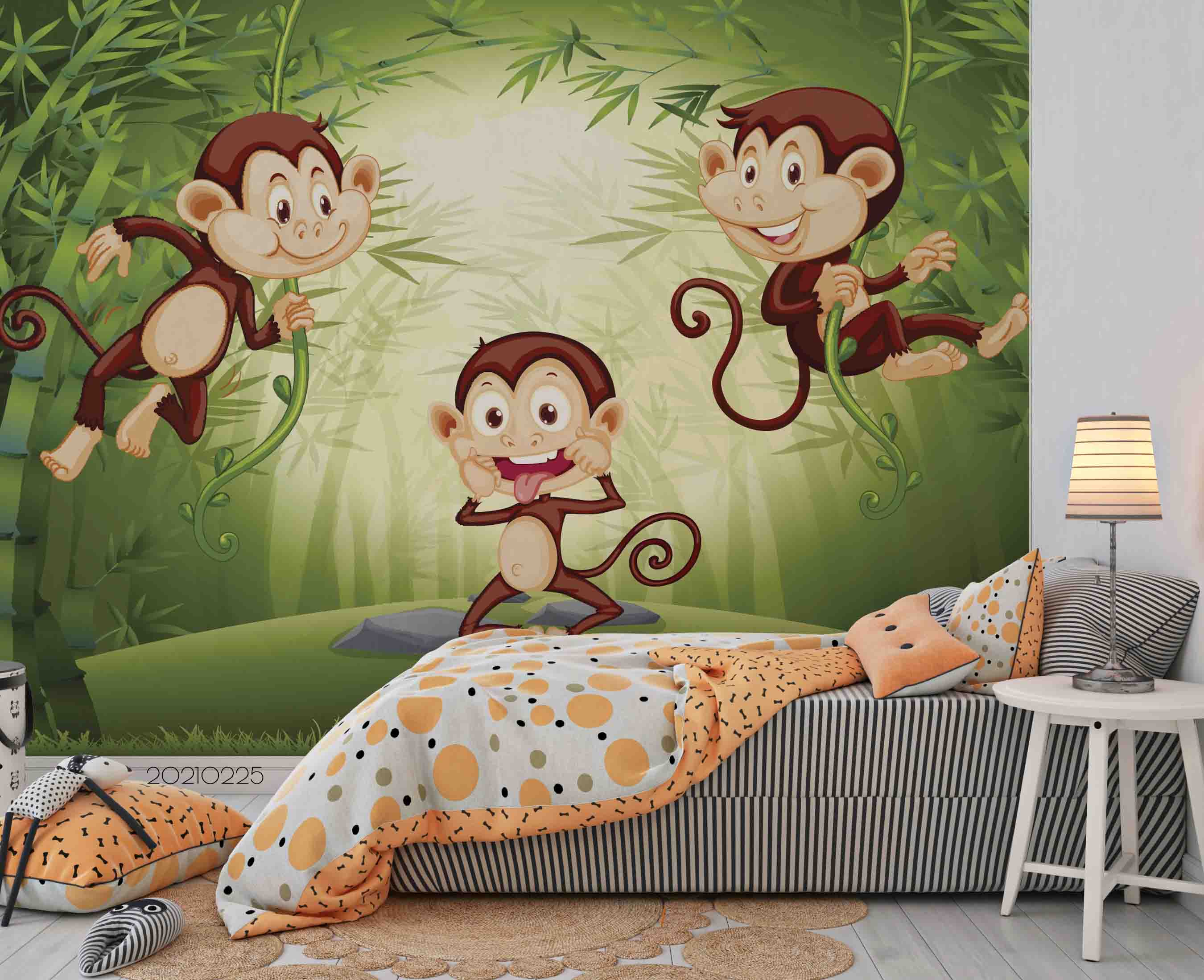 3D Cartoon Bamboo Forest Animal Monkey Wall Mural Wallpaper Lqh 213