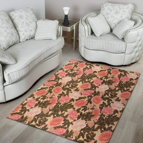 Pink Rose Floral Area Rug