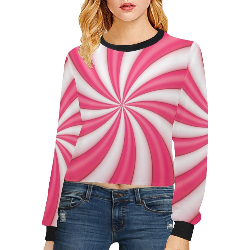 Vortex Twist Swirl Candy Print Cropped Pullover Sweatshirt