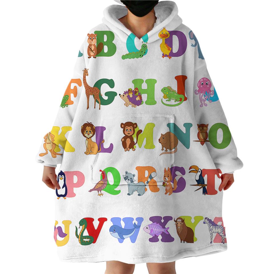 Animal Alphabet Swlf1712 Hoodie Wearable Blanket