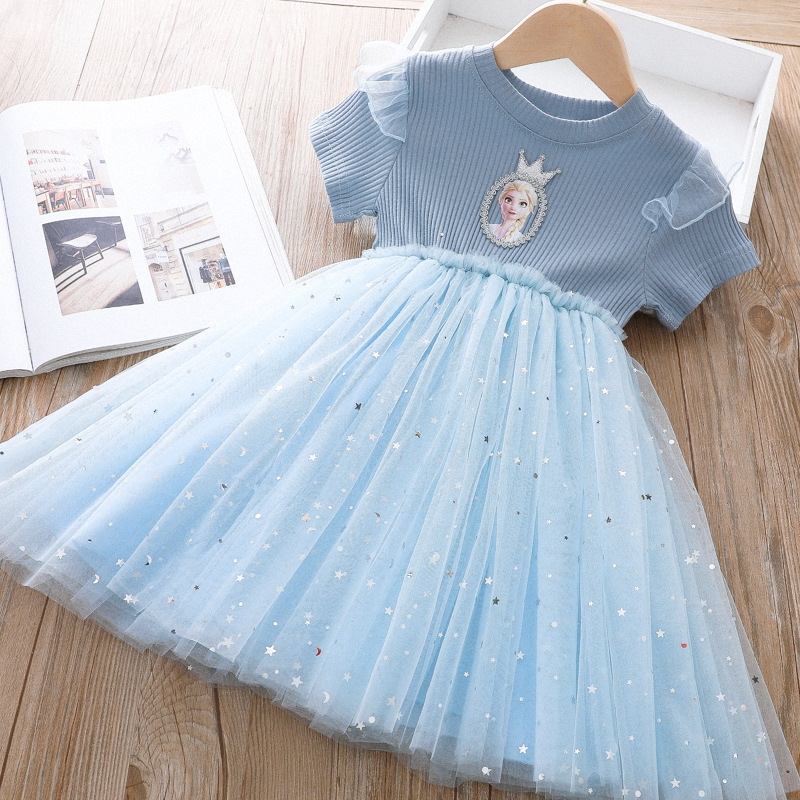 Summer Cotton Children Dress Cartoon Princess Elsa Frozen Charm Clothes Embroided Toddler Pageant Dresses Kids Girls 2-7 Years alx