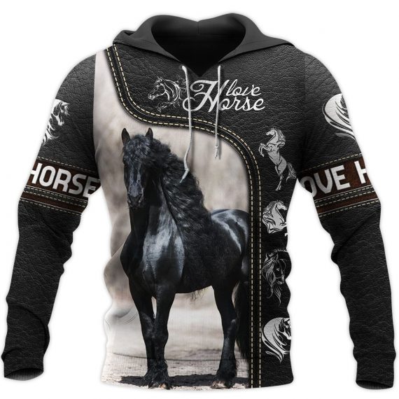 Animal Gifts Horse Gifts Love Horse Black Us Unisex Size Hoodie