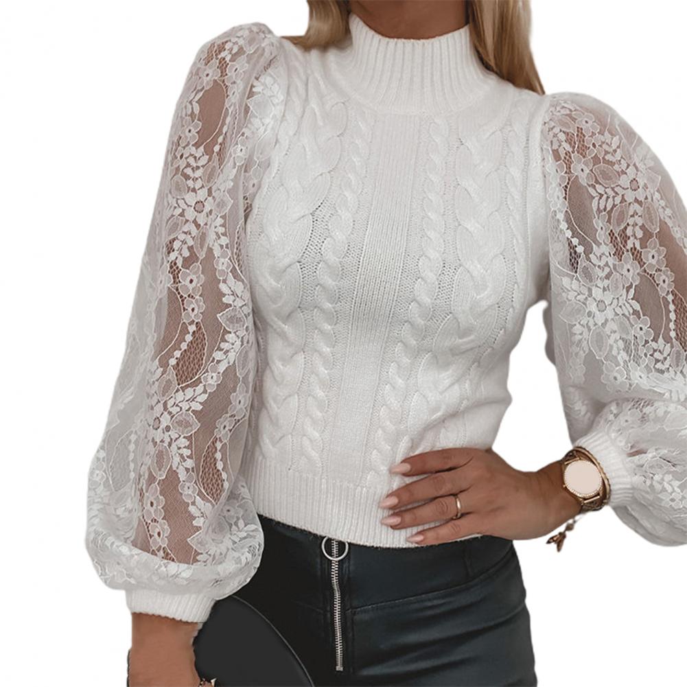 Stand Collar Slim Fitting Acrylic Fiber Women Sweater Twist Stitching Jumper Top Elegant Solid Color Sweater Jumper For Daily alx