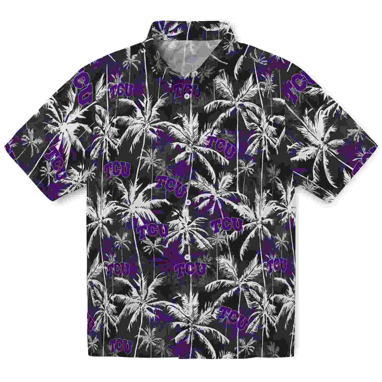 Tcu Horned Frogs Palm Pattern Purple Black Hawaiian Shirt