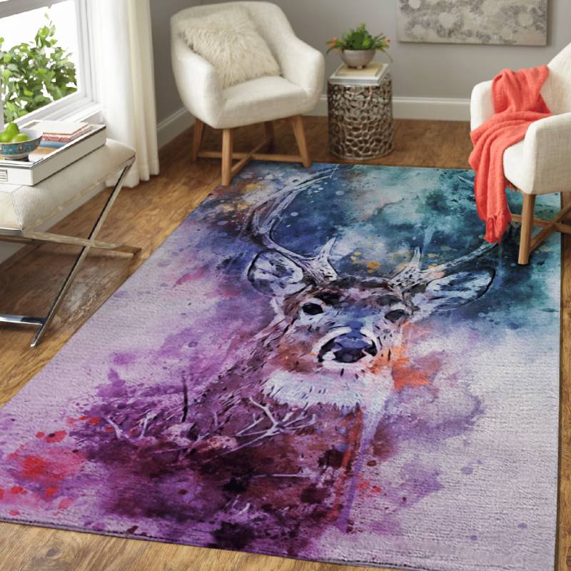 Pink and Blue Light Deer – Animals Area Rug Carpet