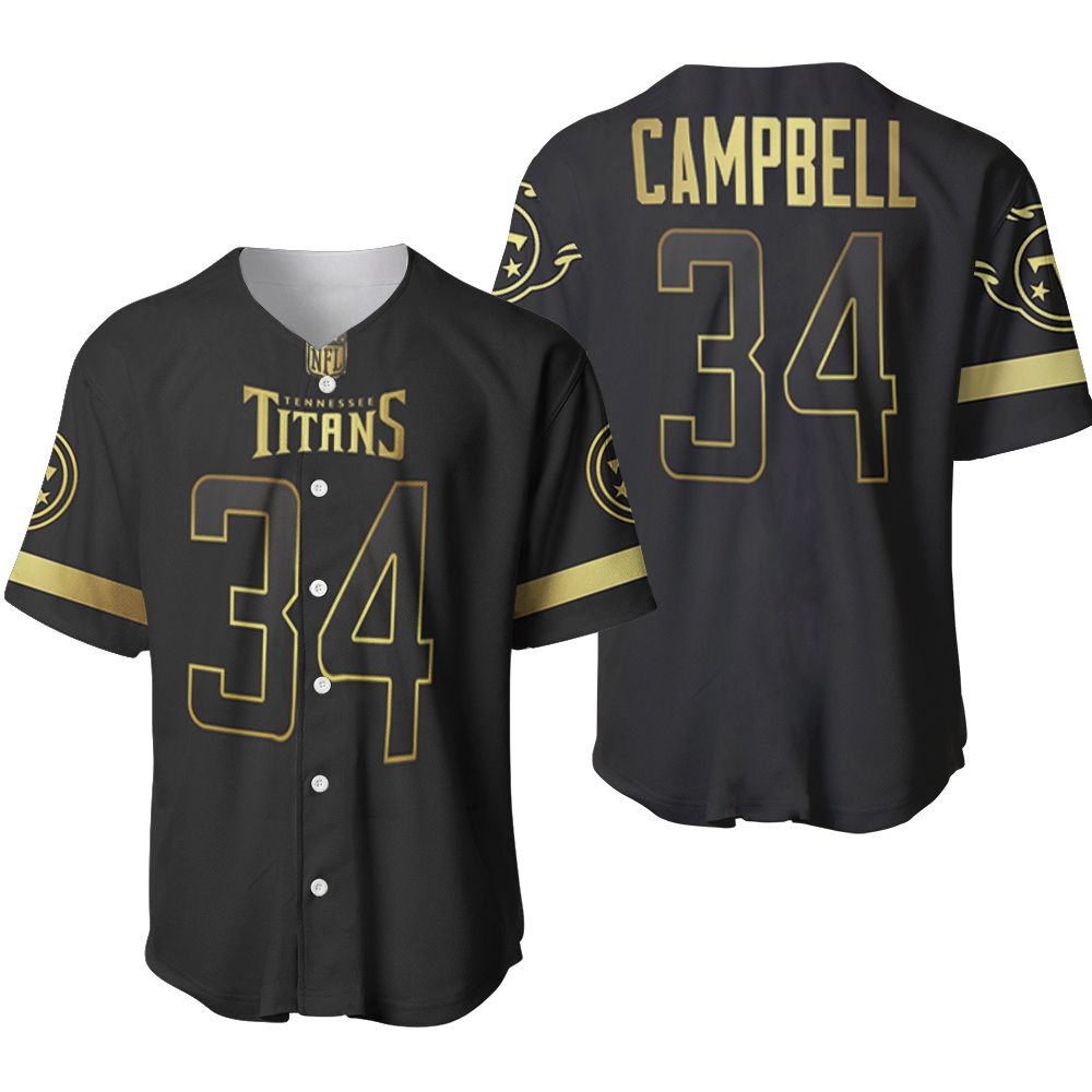 Tennessee Titans Earl Campbell #34 NFL America Football Team Logo Black Golden Brandedition 3D Designed Allover Gift For Titans Fans Baseball Jersey