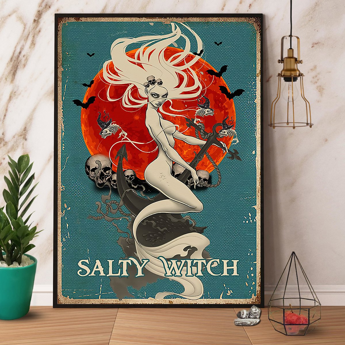 Skull Salty Witch Halloween Retro Canvas Poster Wall Art