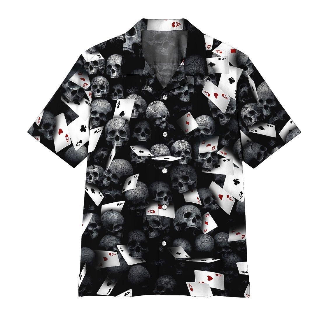 3D Playing Card Skull Aloha Hawaiian Shirt Colorful Short Sleeve Summer Beach Casual Shirt For Men And Women