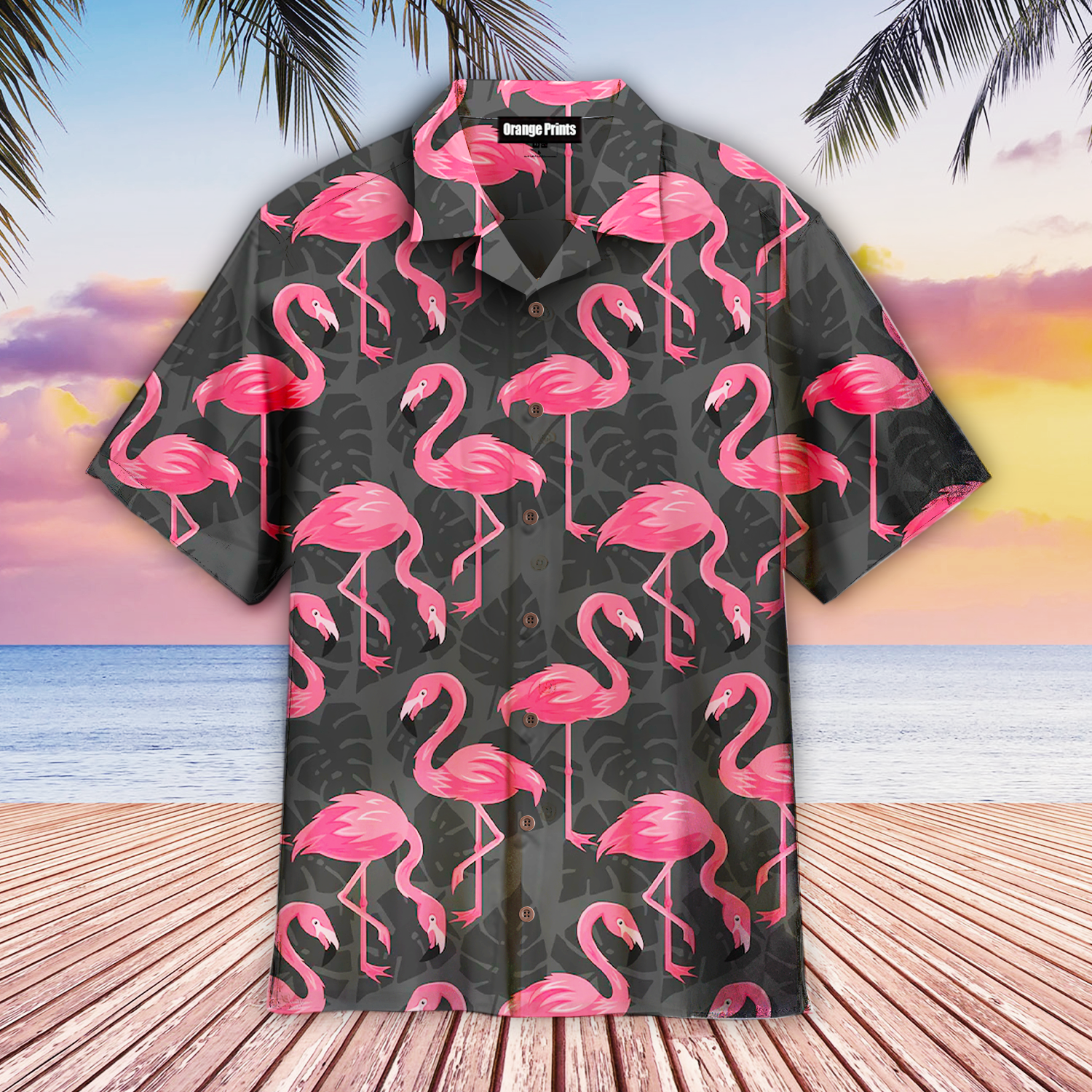 Flamingo On Dark Monstera Leaves Hawaii Shirt For Men Women Ha77819