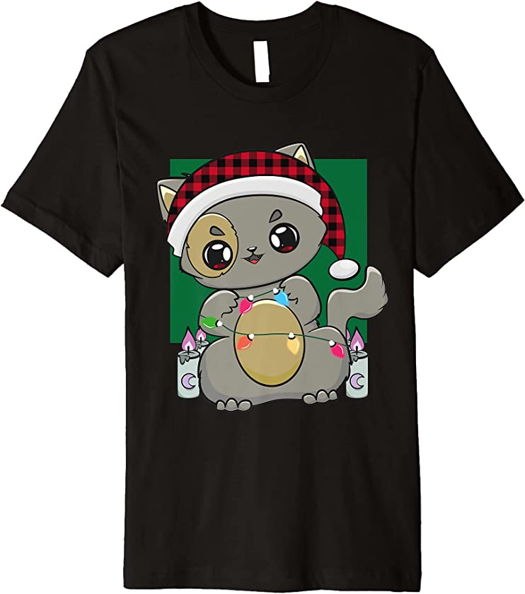 Cat Kitten Anime Chibi Neko Japanese Kawaii Cute Chibi Xmas Premium T-Shirt