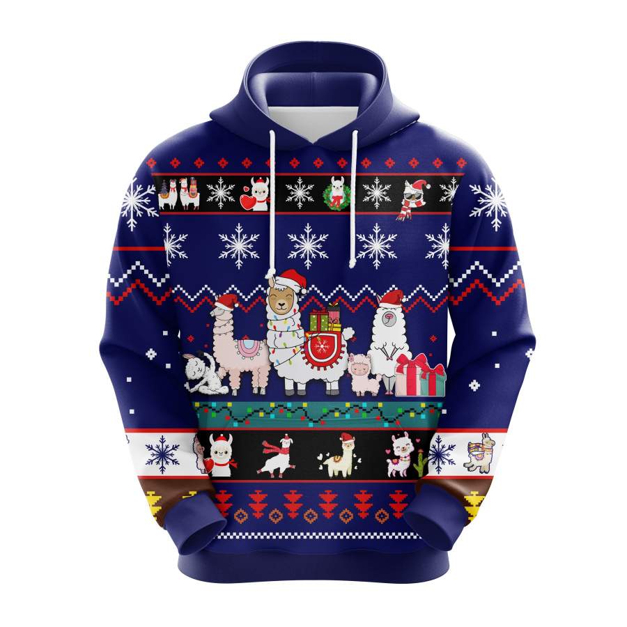 Llama Christmas cute Noel Mc Ugly Hoodie Blue 1- Amazing Gift idea