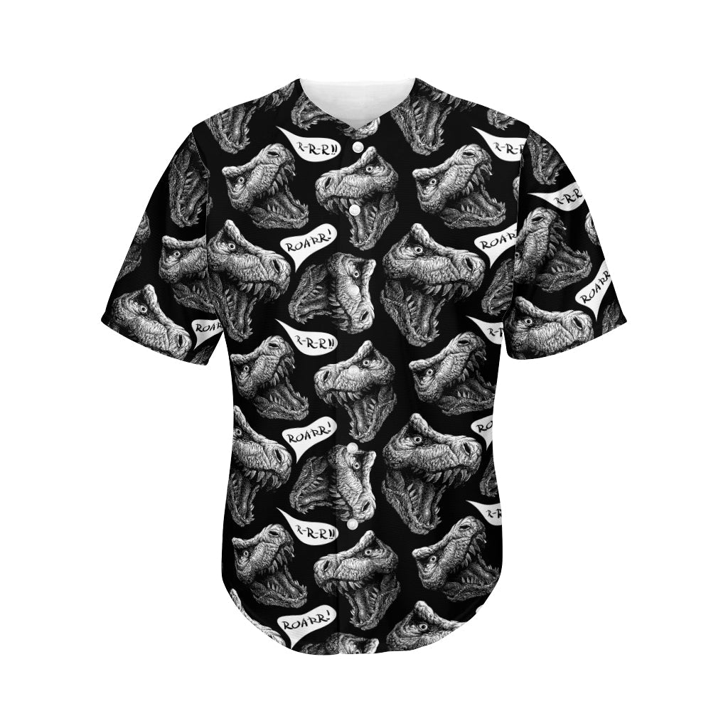 Black And White T-Rex Dinosaur Print Men’S Baseball Jersey 3D Print