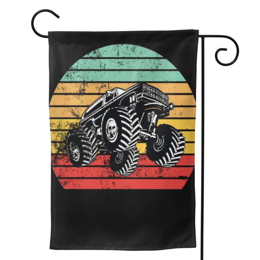 2 Pcs Garden Flag Retro Monster Truck Emblem Horizontal Poster 12.5″x18″ -Mothers Day, Birthday Gifts for Mom, Dad, Wife, Husband, Daughters, Grandma, Friends