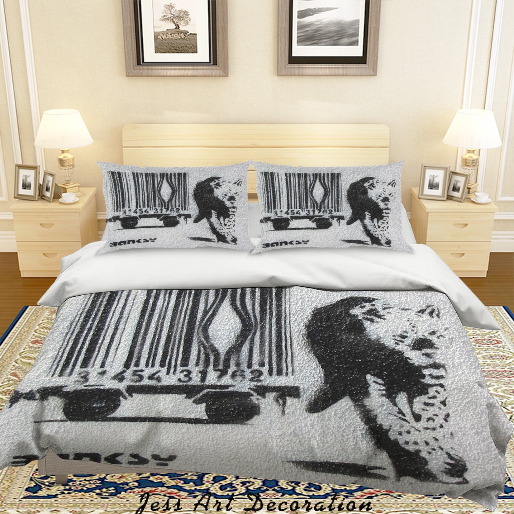 3D Black White Banksy Mural Leopard Barcode Quilt Cover Set Bedding Set Duvet Cover Pillowcases  Zy D102